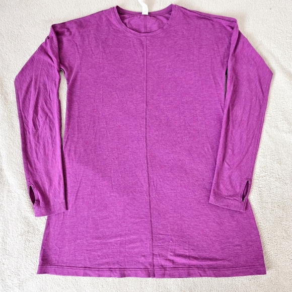LULULEMON Shirt Trapeze Long Sleeve Heathered Regal Plum Pima Cotton Women's 4 - Picture 2 of 7